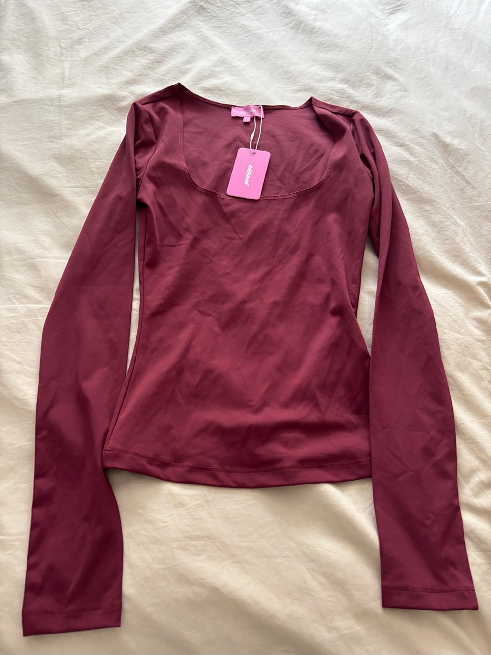 Edikted Long-Sleeve Scoop Neck Top in Burgundy